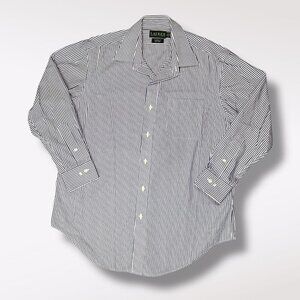 Lauren Ralph Lauren Mens Blue White Pinstripe Cotton Dress Shirt Size Large